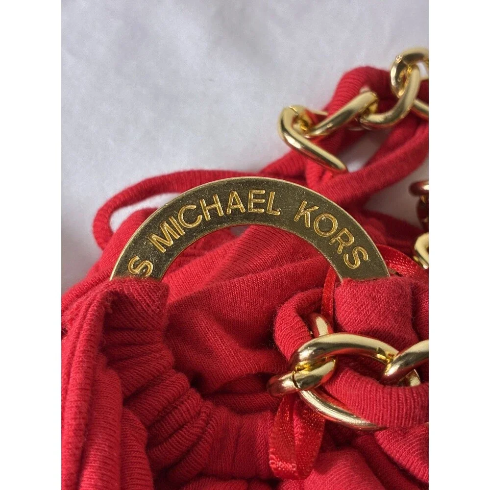 Michael Kors Womens Top Sz XL Red Sleeveless Halter keyhole chain Built in Bra